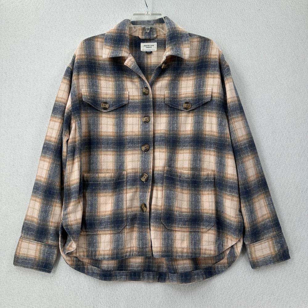 American Eagle Jacket Womens M Brushed Plaid Shacket Collared Button Up - Picture 1 of 9